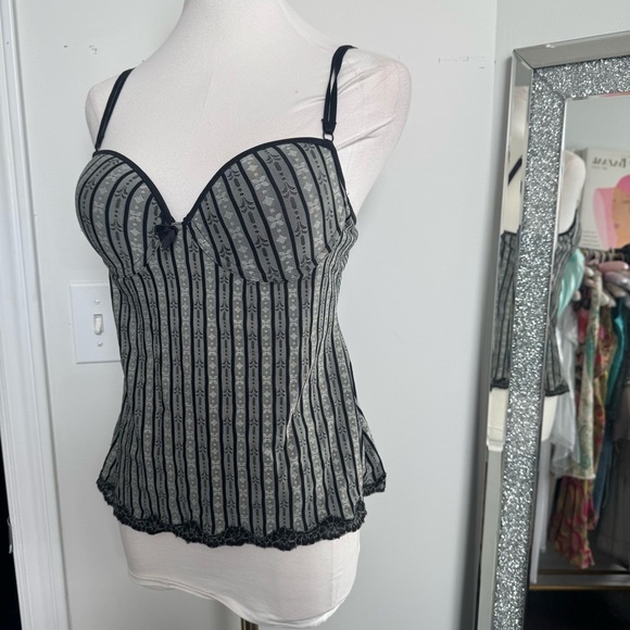 Vintage goth Black and Gray Striped corset Camisole S/m - Picture 3 of 4